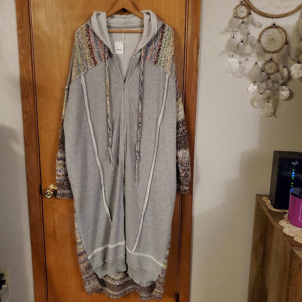 Free People Smiles Cardigan Womens XL NWT Rainbow Combo Hooded - Picture 3 of 7